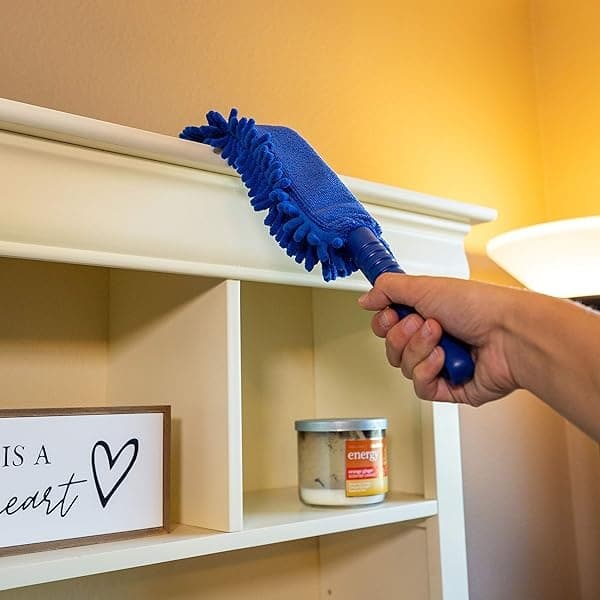 Blue Extension Rod Ceiling Duster with 5.5m - 6.1m Reach 3-Stage Aluminium Telescoping Pole - Cathedral, Cobweb, Microfiber, Ceilings Fan Duster Includes 2 Hand Dusting Kit - Image 10