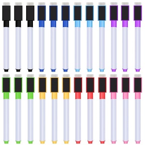 Boao - 24 marcadores magnéticos de borrado en seco con tapa de borrador, 8 colores surtidos, marcadores de pizarrón blanca de bajo olor, punta fina, rotuladores coloridos borrables para calendarios,