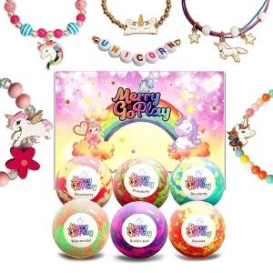 Bombas de baño de regalo para niñas con pulseras en el interior Plus caja de joyería para niños – Todo natural con manteca de karité hidratante para la piel. Suave y seguro para niños con pulseras sorpresa