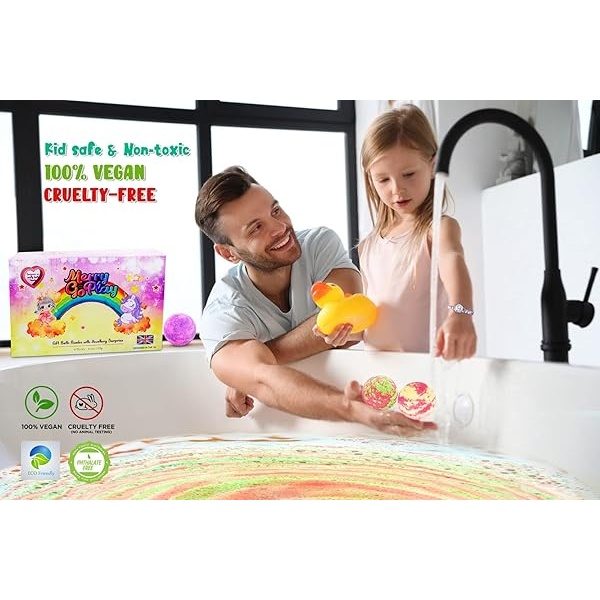 Bombas de baño de regalo para niñas con pulseras en el interior Plus caja de joyería para niños – Todo natural con manteca de karité hidratante para la piel. Suave y seguro para niños con pulseras sorpresa - Image 5