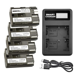 Bonacell Paquete de 2 baterías BP-511 compatibles con batería Canon y cargador EOS 5D, 10D, 20D, 20Da, 30D, 40D, 50D, 300D, D30, D60, Rebel PowerShot G1 G2 G3 G5 G6 Pro 1 Pro 90 Pro 90IS