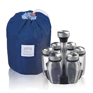 Botellas de vidrio portátiles para tarros de especias giratorias, juego de 6 piezas con tapas giratorias y bolsa de viaje, tarros de especias, salero y pimienta, dispensador de condimentos de hierbas secas | camping, senderismo, barbacoa, caravana