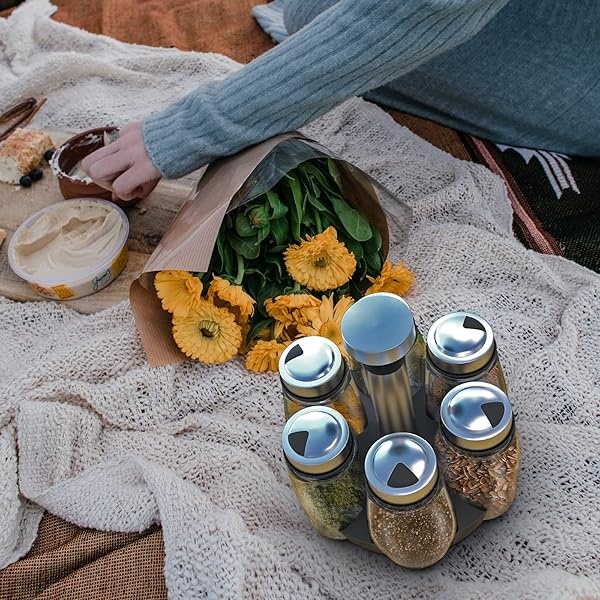 Botellas de vidrio portátiles para tarros de especias giratorias, juego de 6 piezas con tapas giratorias y bolsa de viaje, tarros de especias, salero y pimienta, dispensador de condimentos de hierbas secas | camping, senderismo, barbacoa, caravana - Image 7
