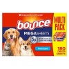 Bounce Láminas para secadora de pelo y pelusas para mascotas con 3 peleadores de pelo de mascotas, aroma fresco, 180 unidades