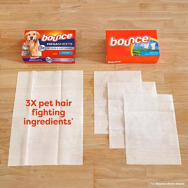 Bounce Láminas para secadora de pelo y pelusas para mascotas con 3 peleadores de pelo de mascotas, aroma fresco, 180 unidades - Image 4