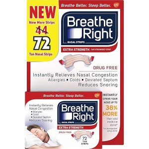 Breathe Right Tiras de bronceado extra fuertes que reducen las tiras nasales sin ronquidos para aliviar la congestión nasal, 72 unidades