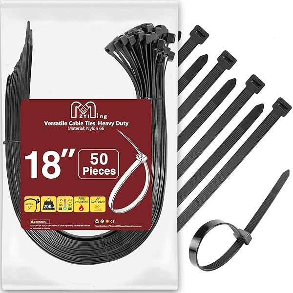 Bridas con cremallera de 45,72 cm, resistentes, 90,72 kg, paquete de 50 bridas de cable grandes, con cierre automático, para valla de jardinería, uso en exteriores e interiores