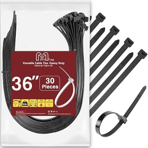 Bridas con cremallera de 88,9 cm, resistentes, 90,7 kg, paquete de 30 bridas de cable grandes, color negro, cremalleras industriales para valla de jardinería, uso en exteriores e interiores
