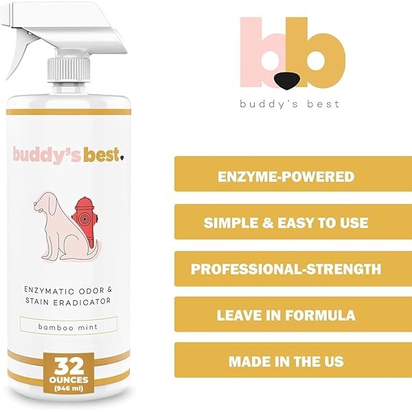 Buda 's Best Enzymatic Eliminador de olores y Manchas, Menta de bambú, Limpiador enzimático y Desodorante para Mascotas, 32 FL oz Seguro en Todas Las Superficies - Image 3