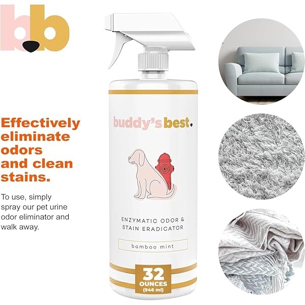 Buda 's Best Enzymatic Eliminador de olores y Manchas, Menta de bambú, Limpiador enzimático y Desodorante para Mascotas, 32 FL oz Seguro en Todas Las Superficies - Image 4