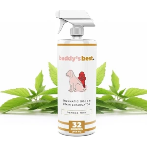 Buda 's Best Enzymatic Eliminador de olores y Manchas, Menta de bambú, Limpiador enzimático y Desodorante para Mascotas, 32 FL oz Seguro en Todas Las Superficies