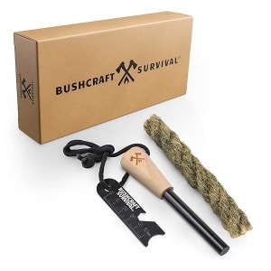 Bushcraft Survival Gear Ferro Rod Fire Starter | Kit de iniciación de hoguera de pedernal y acero con cuerda de yesca | Herramienta impermeable de magnesio para acampar y mochileros
