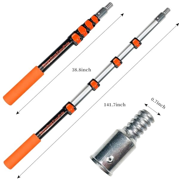 Buyplus Barra de extensión telescópica de 5 a 12 pies, poste telescópico multiusos para limpiar canalones de ventanas y luces colgantes, poste de rodillo de pintura, poste de plumero de plumas - Image 3