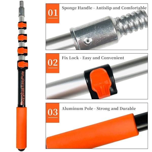 Buyplus Barra de extensión telescópica de 5 a 12 pies, poste telescópico multiusos para limpiar canalones de ventanas y luces colgantes, poste de rodillo de pintura, poste de plumero de plumas - Image 4