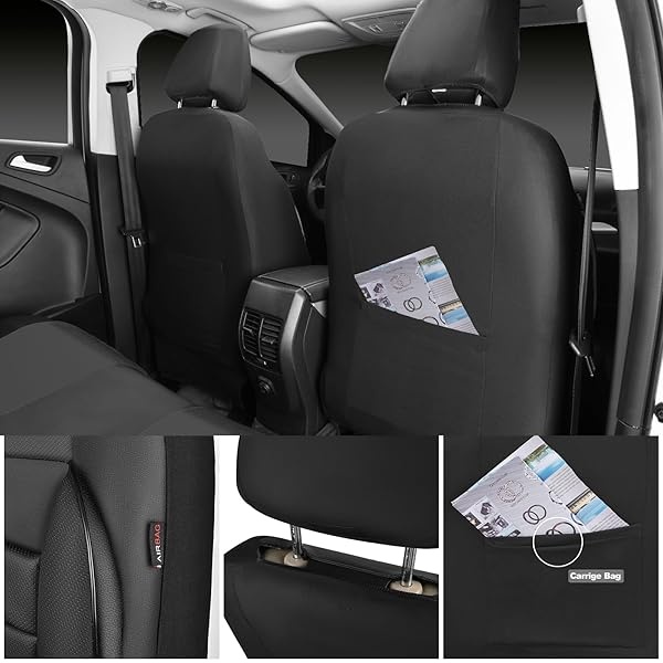 CAR PASS - Fundas de piel para asientos delanteros solamente, ajuste universal, interior del automóvil, impermeable, respaldo de espuma 3D, fundas de asiento de coche para camiones, furgonetas y SUV, compatibles con bolsas de aire, 2 piezas, color negro puro - Image 4