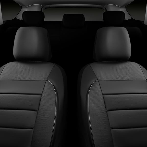 CAR PASS - Fundas de piel para asientos delanteros solamente, ajuste universal, interior del automóvil, impermeable, respaldo de espuma 3D, fundas de asiento de coche para camiones, furgonetas y SUV, compatibles con bolsas de aire, 2 piezas, color negro puro - Image 6
