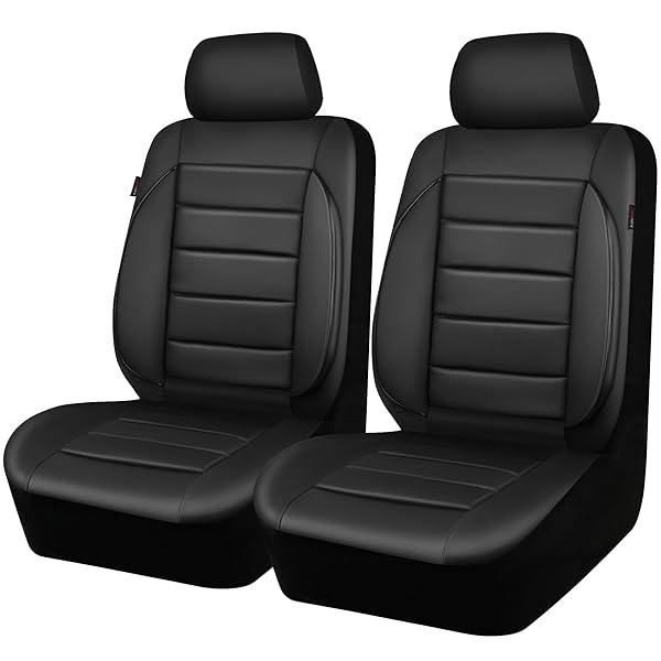 CAR PASS - Fundas de piel para asientos delanteros solamente, ajuste universal, interior del automóvil, impermeable, respaldo de espuma 3D, fundas de asiento de coche para camiones, furgonetas y SUV, compatibles con bolsas de aire, 2 piezas, color negro puro - Image 10
