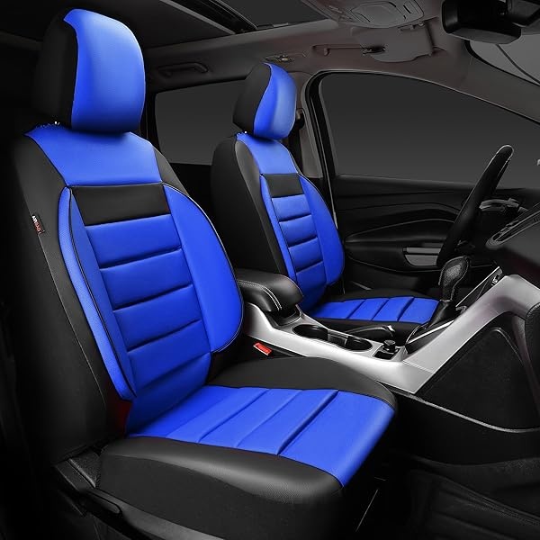 CAR PASS - Fundas de piel para asientos delanteros solamente, ajuste universal, interior del automóvil, impermeable, respaldo de espuma 3D, fundas de asiento de coche para camiones, furgonetas y SUV, - Image 3