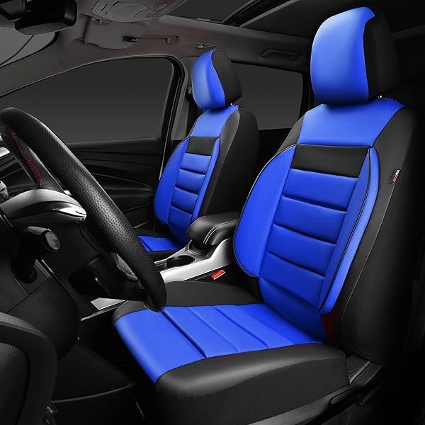 CAR PASS - Fundas de piel para asientos delanteros solamente, ajuste universal, interior del automóvil, impermeable, respaldo de espuma 3D, fundas de asiento de coche para camiones, furgonetas y SUV, - Image 4