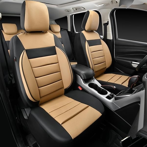 CAR PASS - Juego completo de fundas de asiento de piel universales resistentes al agua, apoyo trasero de espuma 3D, fundas de lujo cómodas para automóviles para todas las estaciones, ajuste para SUV, - Image 3