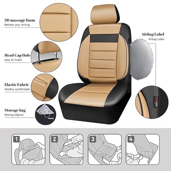 CAR PASS - Juego completo de fundas de asiento de piel universales resistentes al agua, apoyo trasero de espuma 3D, fundas de lujo cómodas para automóviles para todas las estaciones, ajuste para SUV, - Image 4