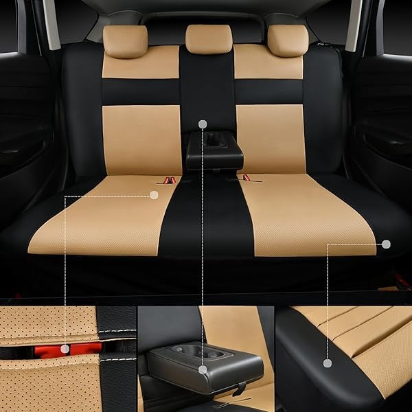 CAR PASS - Juego completo de fundas de asiento de piel universales resistentes al agua, apoyo trasero de espuma 3D, fundas de lujo cómodas para automóviles para todas las estaciones, ajuste para SUV, - Image 5