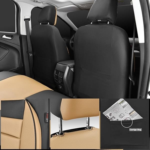 CAR PASS - Juego completo de fundas de asiento de piel universales resistentes al agua, apoyo trasero de espuma 3D, fundas de lujo cómodas para automóviles para todas las estaciones, ajuste para SUV, - Image 6