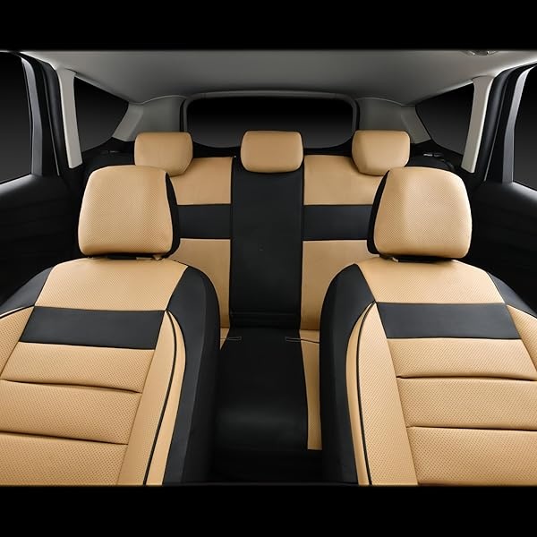 CAR PASS - Juego completo de fundas de asiento de piel universales resistentes al agua, apoyo trasero de espuma 3D, fundas de lujo cómodas para automóviles para todas las estaciones, ajuste para SUV, - Image 7