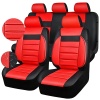 CAR PASS - Juego completo de fundas de asiento de piel universales resistentes al agua, apoyo trasero de espuma 3D, fundas de lujo cómodas para automóviles para todas las estaciones, ajuste para SUV, sedán, furgoneta, airbag compatible con elegancia (negro rojo)