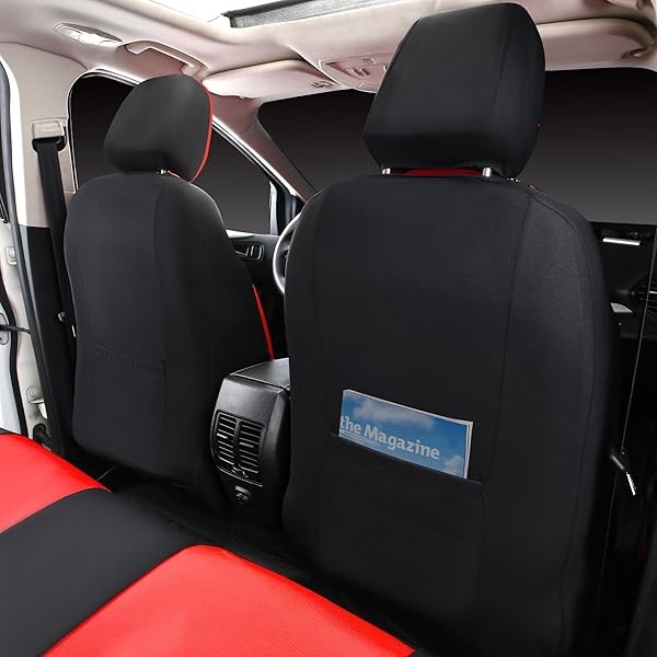 CAR PASS - Juego completo de fundas de asiento de piel universales resistentes al agua, apoyo trasero de espuma 3D, fundas de lujo cómodas para automóviles para todas las estaciones, ajuste para SUV, sedán, furgoneta, airbag compatible con elegancia (negro rojo) - Image 7