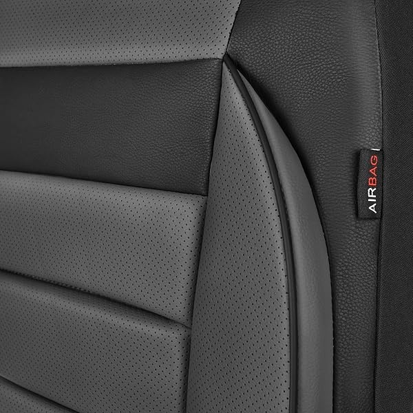 CAR PASS - Juego completo de fundas de asiento de piel universales resistentes al agua, apoyo trasero de espuma 3D, fundas de lujo cómodas para automóviles para todas las estaciones, ajuste para SUV, sedán, furgoneta, elegancia compatible con airbag (gris negro) - Image 8