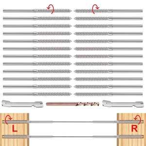CKE Paquete de 24 tornillos de retraso basculante izquierdo y derecho para barandilla de cable de 1/8 pulgadas, T316 de acero inoxidable para barandilla de escalera y poste de madera para balaustres verticales horizontales (12 pares)