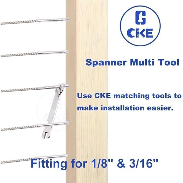 CKE Paquete de 24 tornillos de retraso basculante izquierdo y derecho para barandilla de cable de 1/8 pulgadas, T316 de acero inoxidable para barandilla de escalera y poste de madera para balaustres verticales horizontales (12 pares) - Image 8