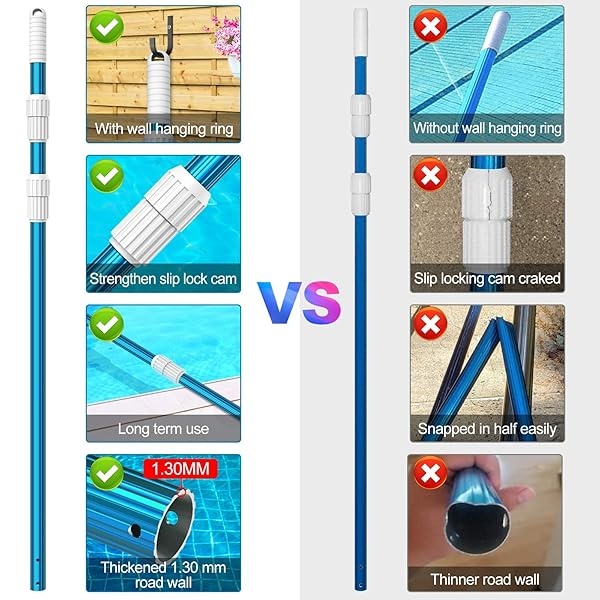 CKE Poste telescópico de aluminio azul de 1,3 mm de grosor, ajustable de 3 piezas, ampliable escalón, conectar redes de skimmer, rastrillos, cepillos, cabezales de vacío con mangueras, universal de 3,1 cm - Image 5