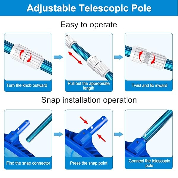 CKE Poste telescópico de aluminio azul de 1,3 mm de grosor, ajustable de 3 piezas, ampliable escalón, conectar redes de skimmer, rastrillos, cepillos, cabezales de vacío con mangueras, universal de 3,1 cm - Image 6