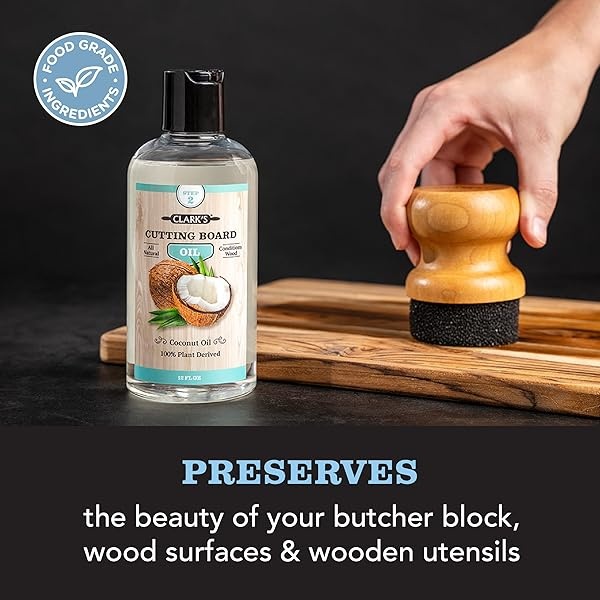 CLARK'S Coconut Cutting Board Oil (12 ounces) - 100% Plant Based (Vegan Friendly) | Made with Refined Coconut Oil, Natural Beeswax and Carnauba Wax | Does Not Contain Mineral Oil - Image 3