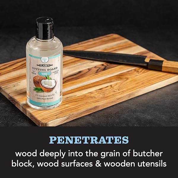 CLARK'S Coconut Cutting Board Oil (12 ounces) - 100% Plant Based (Vegan Friendly) | Made with Refined Coconut Oil, Natural Beeswax and Carnauba Wax | Does Not Contain Mineral Oil - Image 4