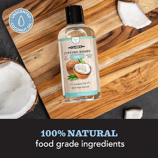 CLARK'S Coconut Cutting Board Oil (12 ounces) - 100% Plant Based (Vegan Friendly) | Made with Refined Coconut Oil, Natural Beeswax and Carnauba Wax | Does Not Contain Mineral Oil - Image 6