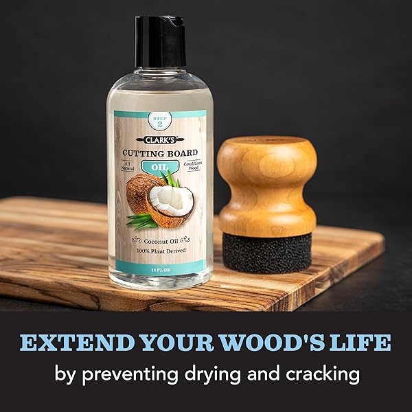 CLARK'S Coconut Cutting Board Oil (12 ounces) - 100% Plant Based (Vegan Friendly) | Made with Refined Coconut Oil, Natural Beeswax and Carnauba Wax | Does Not Contain Mineral Oil - Image 7