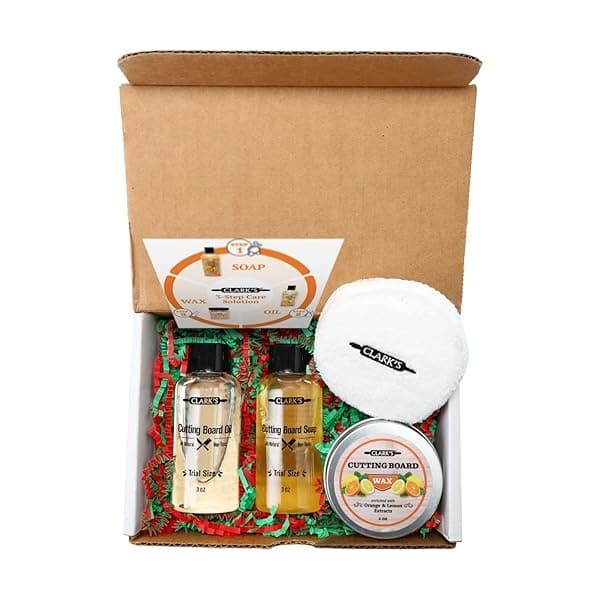 CLARK'S Juego de regalo para el cuidado de la tabla de cortar, jabón, aceite, cera y almohadilla de pulido. Enriquecido con aceites de naranja y limón. Tamaños pequeños para un gran impacto - Image 3
