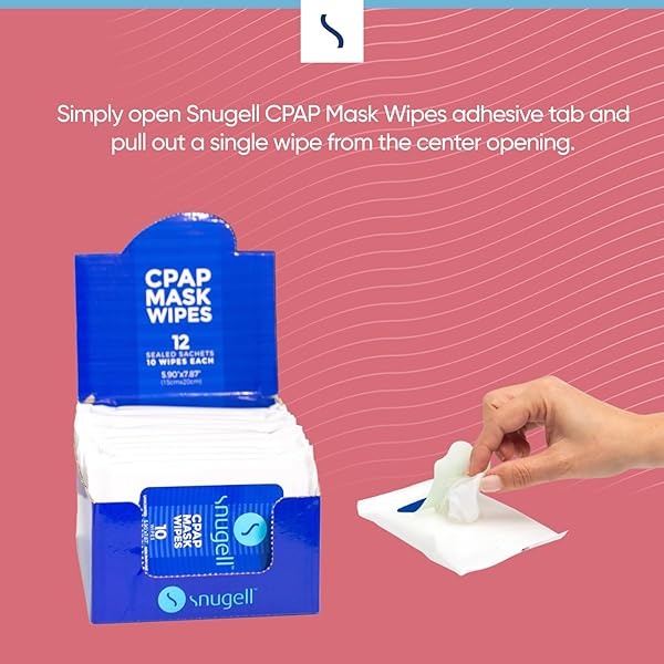 CPAP Mask Wipes 12 Travel Packs by Snugell| 12 Resealable Sachets with 10 Sheets Each| Unscented 100% Soft Cotton | Skin Safe with Aloe Vera| Fast & Easy Opening Sachets| Clean CPAP Mask and Devices| - Image 6