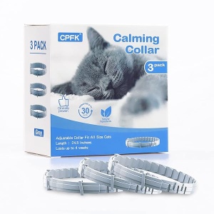 CPFK Collar calmante para gatos, paquete de 3 collares de feromona, calma, ansiedad, para gatos y gatitos, alivio del estrés, relajante, cómodo collar de diseño de rompimiento gris