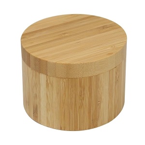 Caja de sal de bambú con tapa giratoria magnética, recipiente redondo de especias de 8 onzas, almacenamiento seguro y duradero y organización para condimentos, hierbas o artículos pequeños por HTB