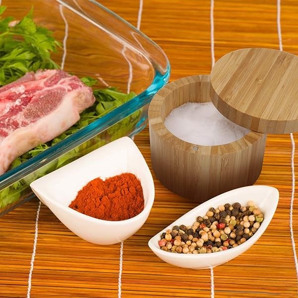 Caja de sal de bambú con tapa giratoria magnética, recipiente redondo de especias de 8 onzas, almacenamiento seguro y duradero y organización para condimentos, hierbas o artículos pequeños por HTB - Image 8