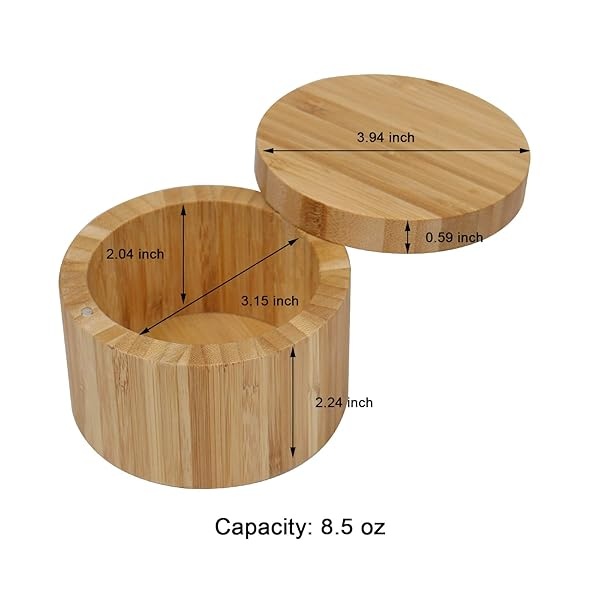 Caja de sal de bambú con tapa giratoria magnética, recipiente redondo de especias de 8 onzas, almacenamiento seguro y duradero y organización para condimentos, hierbas o artículos pequeños por HTB - Image 9
