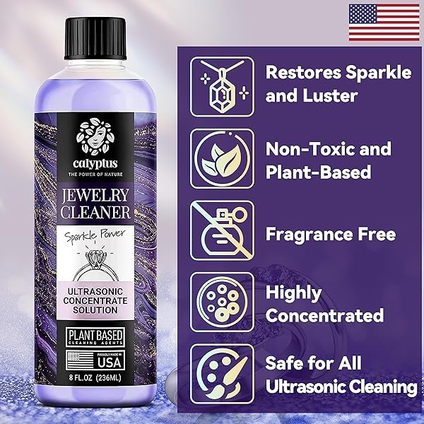 Calyptus - Limpiador ultrasónico concentrado para joyas, 100% natural, no tóxico y seguro | solución de limpieza sónica para diamantes, gemas, oro, plata y anteojos, 16 Ounces - Image 3