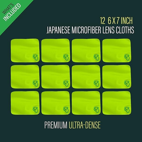 Calyptus - Paño de limpieza para lentes de microfibra japonesa y limpiador de pantalla, seguro para todas las lentes de cámara y gafas multicapa (paquete de 12) - Image 3