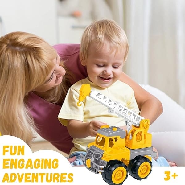 Camiones de construcción para niños de 3 a 5 años, juego de 3 vehículos, excavadora, grúa, camión volquete, juguete con destornillador y vástago de taladro, regalo educativo de cumpleaños para niños de 2, 3, 4 y 5 años - Image 5