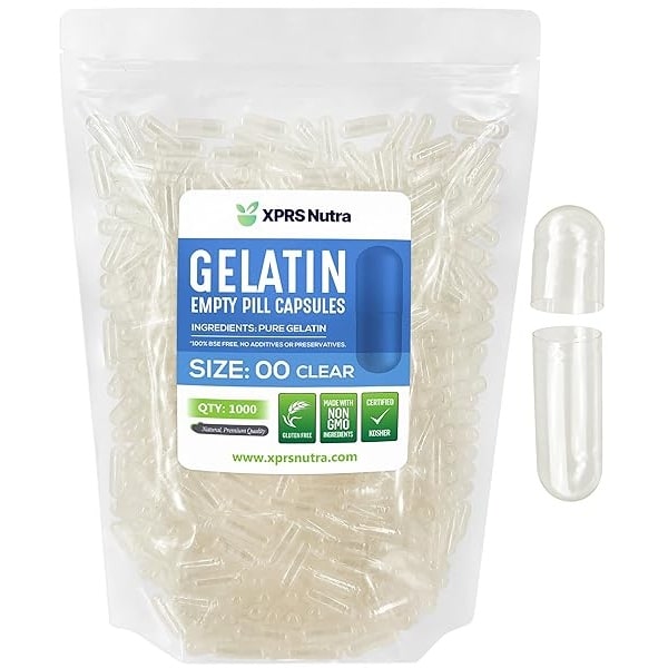 Cápsulas Express - Cápsulas de gelatina vacías transparentes - Certificado Kosher y Halal - Cápsula de gelatina bovino puro sin gluten, relleno en polvo