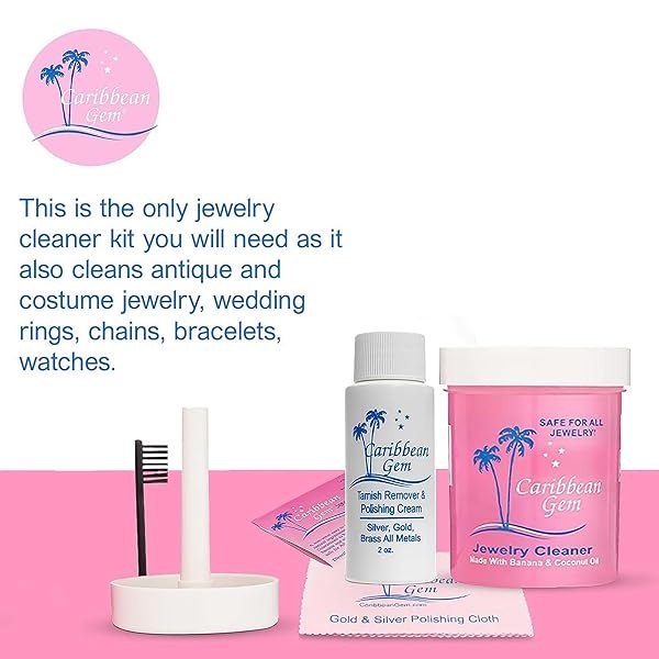Caribbean Gem - Kit limpiador de joyas multiusos con solución de limpieza de 8 onzas, cesta y cepillo para polvo, kit limpiador de joyas para oro, plata, diamantes, anillos, gemas y piedras preciosas, - Image 4